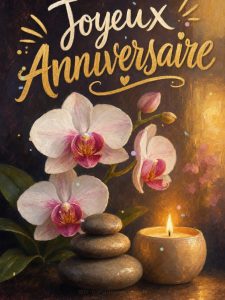 Carte anniversaire femme animée : l'orchidée zen et ses galets