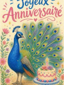 Carte anniversaire femme animée : le paon majestueux en parade