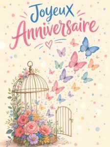 Carte anniversaire femme animée : envolée de papillons pastel
