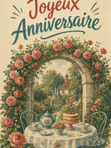Carte anniversaire femme animée : l'arche de roses du jardin anglais