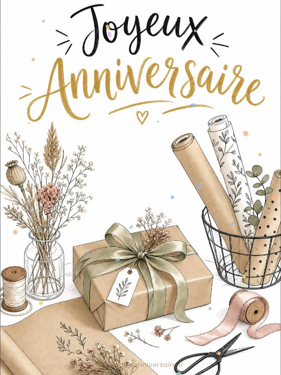 Image JPG : Carte anniversaire femme animée : atelier d'emballages raffinés