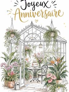 Carte anniversaire femme animée : serre tropicale aux fleurs rares