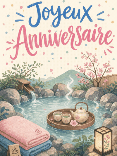 Carte anniversaire femme animée : parenthèse aux sources chaudes