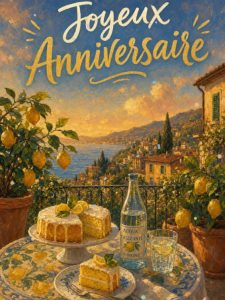 Carte anniversaire femme animée : terrasse italienne aux citronniers