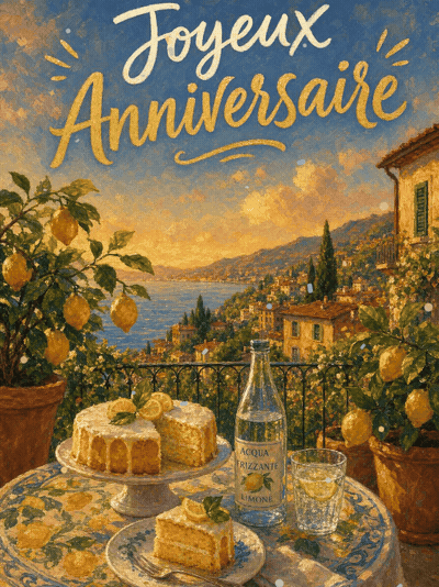 Carte anniversaire femme animée : terrasse italienne aux citronniers