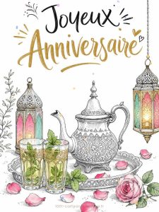 Carte anniversaire femme animée : thé à la menthe aux mille couleurs
