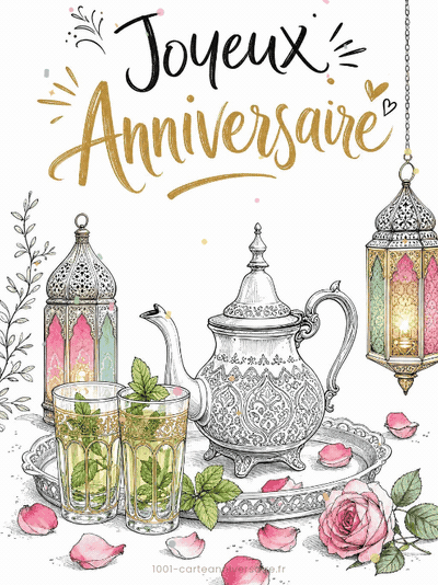 Carte anniversaire femme animée : thé à la menthe aux mille couleurs