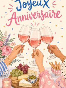 Carte anniversaire femme animée : un toast au vin entre amies