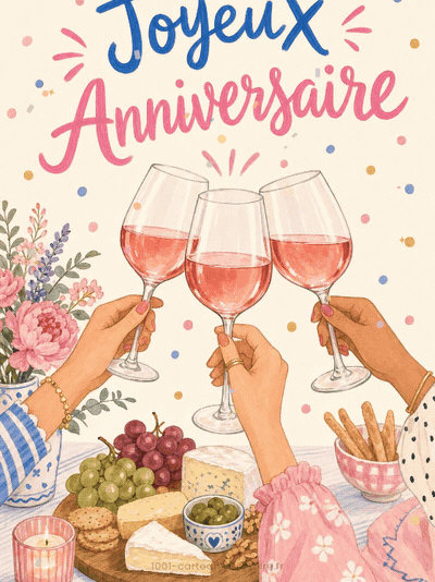 GIF animé : Carte anniversaire femme animée : un toast au vin entre amies