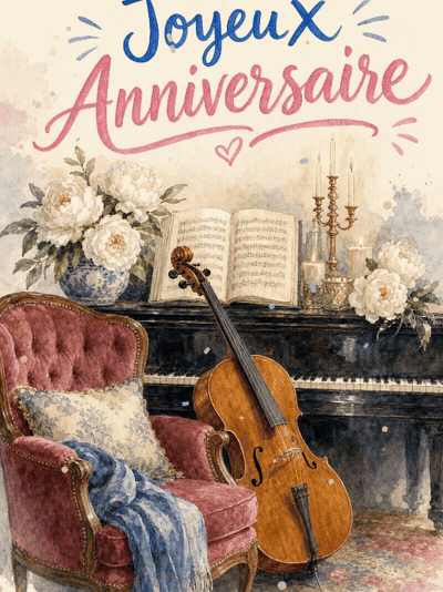 GIF animé : Carte anniversaire femme animée : récital intime au salon feutré