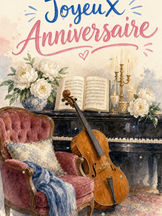 Image JPG : Carte anniversaire femme animée : récital intime au salon feutré