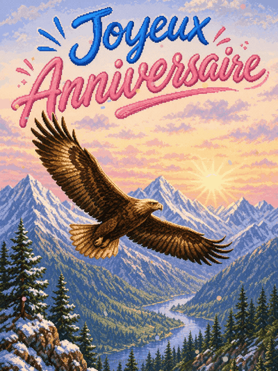 Carte anniversaire homme animée : l'aigle au-dessus des sommets