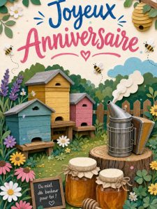 Carte anniversaire homme animée : récolte de miel au rucher