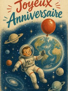 Carte anniversaire homme animée : l'astronaute dans le cosmos