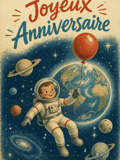 Carte anniversaire homme animée : l'astronaute dans le cosmos