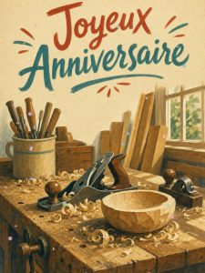 Carte anniversaire homme animée : l'établi du menuisier passionné