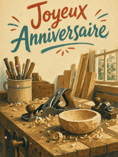 GIF animé : Carte anniversaire homme animée : l'établi du menuisier passionné