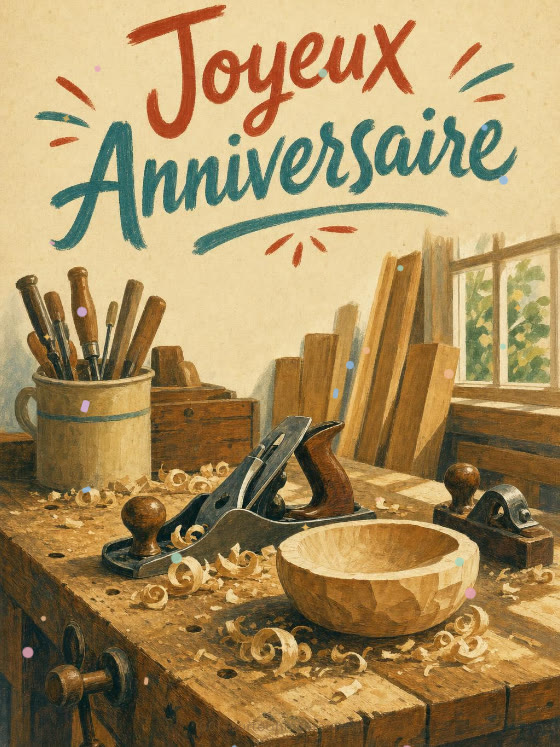 Image JPG : Carte anniversaire homme animée : l'établi du menuisier passionné