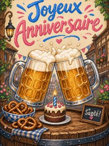 Carte anniversaire homme animée : chopes de bière artisanale