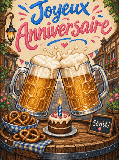 GIF animé : Carte anniversaire homme animée : chopes de bière artisanale