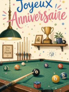Carte anniversaire homme animée : carambolage gagnant au billard