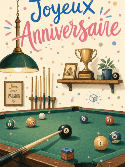GIF animé : Carte anniversaire homme animée : carambolage gagnant au billard