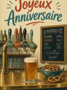 Carte anniversaire homme animée : tournée au comptoir de la brasserie