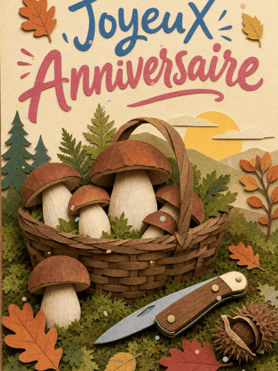 Carte anniversaire homme animée : cueillette en forêt d'automne