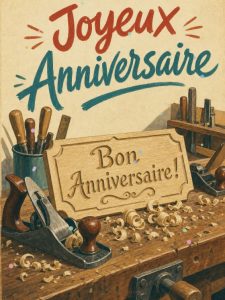 Carte anniversaire homme animée : l'établi du menuisier passionné