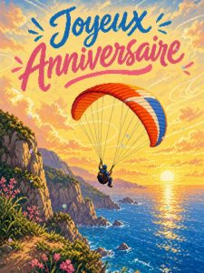 Carte anniversaire homme animée : envol en parapente des falaises