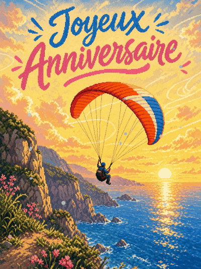 Carte anniversaire homme animée : envol en parapente des falaises