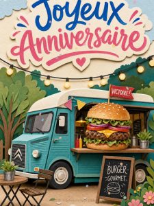 Carte anniversaire homme animée : burger maison du food truck