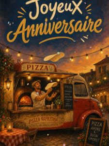 Carte anniversaire homme animée : pizza au feu de bois du food truck