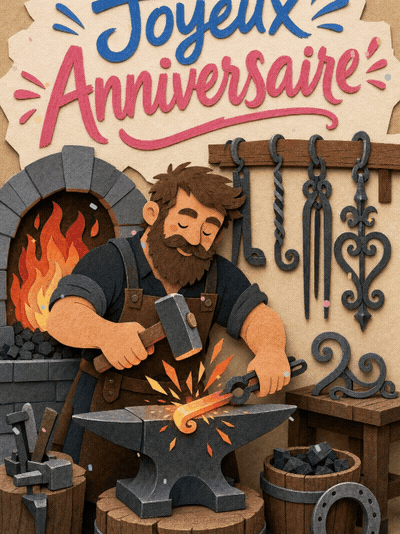 Carte anniversaire homme animée : forgeron aux mille étincelles