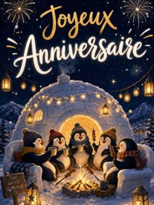 Carte anniversaire homme animée : soirée igloo entre copains