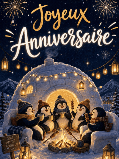 Carte anniversaire homme animée : soirée igloo entre copains
