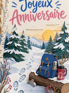 Carte anniversaire homme animée : raquettes dans la poudreuse