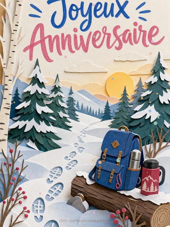 Image JPG : Carte anniversaire homme animée : raquettes dans la poudreuse