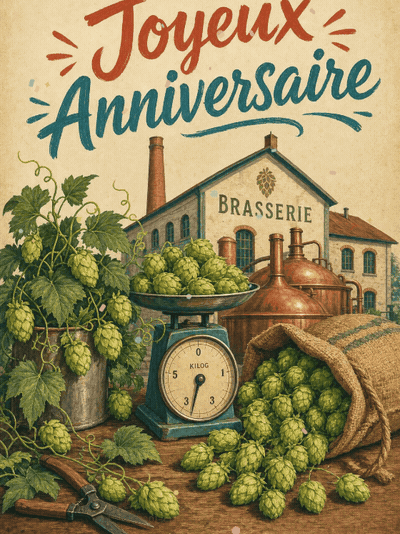 Carte anniversaire homme animée : récolte du houblon fraîchement coupé