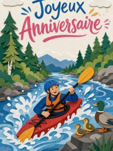 Carte anniversaire homme animée : descente sportive de la rivière