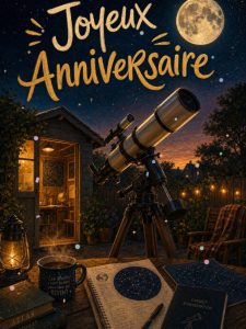 Carte anniversaire homme animée : nuit d'observation de la pleine lune