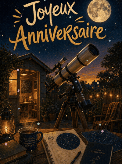 Carte anniversaire homme animée : nuit d'observation de la pleine lune