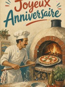 Carte anniversaire homme animée : pizza du chef au four à bois