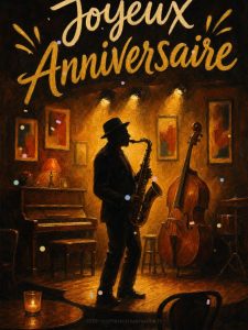 Carte anniversaire homme animée : solo de saxophone au club de jazz