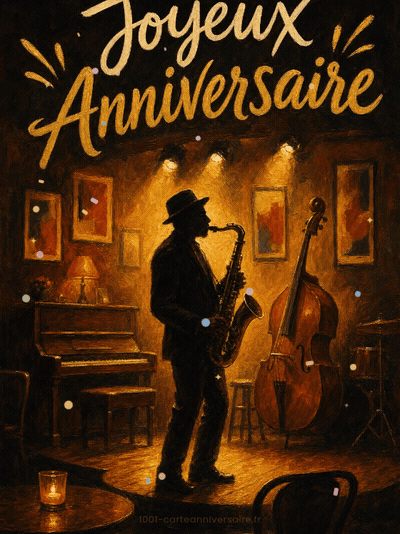 Carte anniversaire homme animée : solo de saxophone au club de jazz