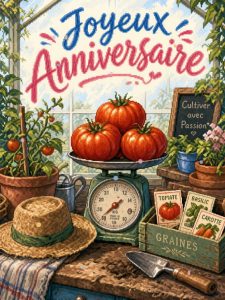 Carte anniversaire homme animée : fierté du potager sous serre