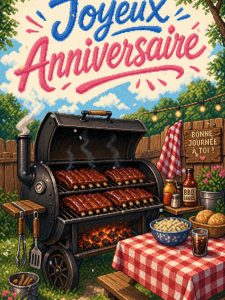 Carte anniversaire homme animée : fumoir barbecue façon Texas