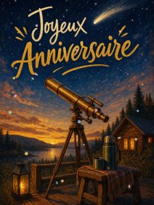 Carte anniversaire homme animée : le télescope sous les étoiles
