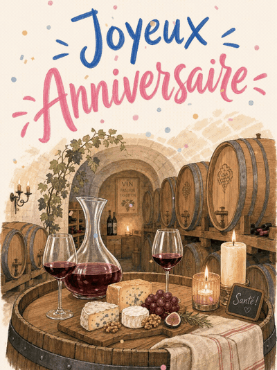 Carte anniversaire homme animée : dégustation au chai centenaire