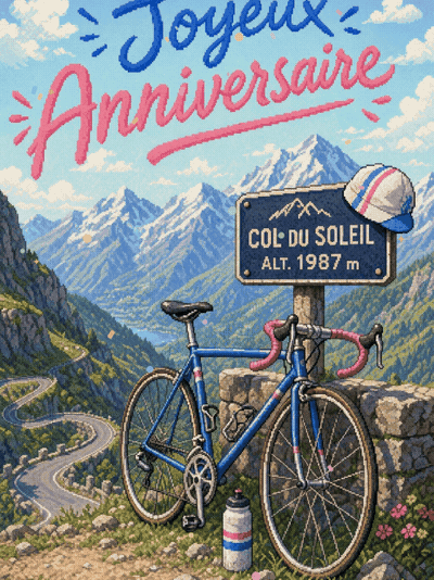 GIF animé : Carte anniversaire homme animée : col mythique au compteur